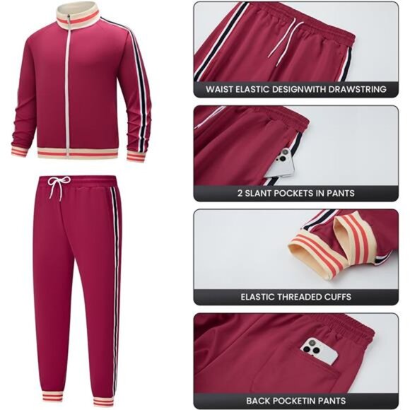 NEW Men's Track suits Sets Long Sleeve Full-zip Sweatsuit Active Jackets and - Picture 4 of 5